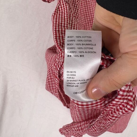 Maeve by Anthropologie Red & White Gingham V Neck Short Sleeve Blouse Top Small - Picture 10 of 10